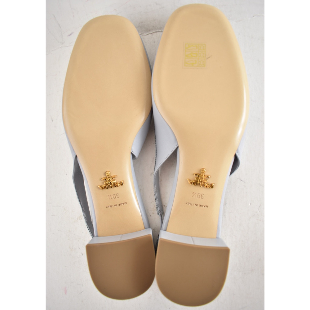Prada Grey Blue Triangle Logo Bow Ballerina Mule Block Heel Slingback Pump 39.5 - Picture 15 of 15